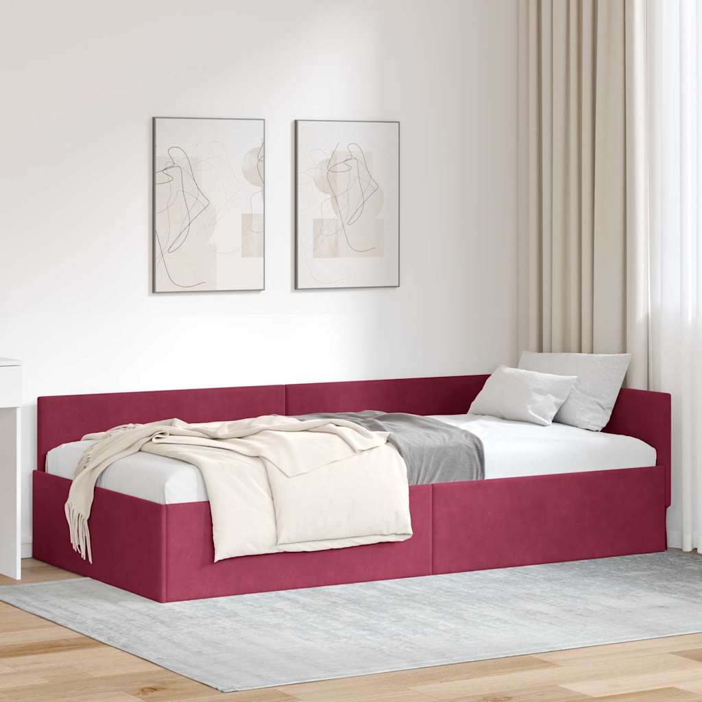Hoekbedframe met hoofdeinde Wijnrood 90 cm x 190 cm Fluweel is nu te koop bij PeponiXL, paradijselijk wonen!