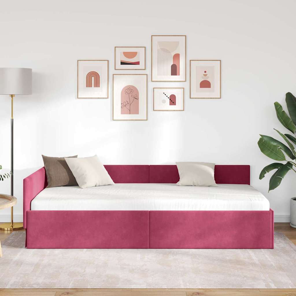 Hoekbedframe met hoofdeinde Wijnrood 90 cm x 190 cm Fluweel is nu te koop bij PeponiXL, paradijselijk wonen!