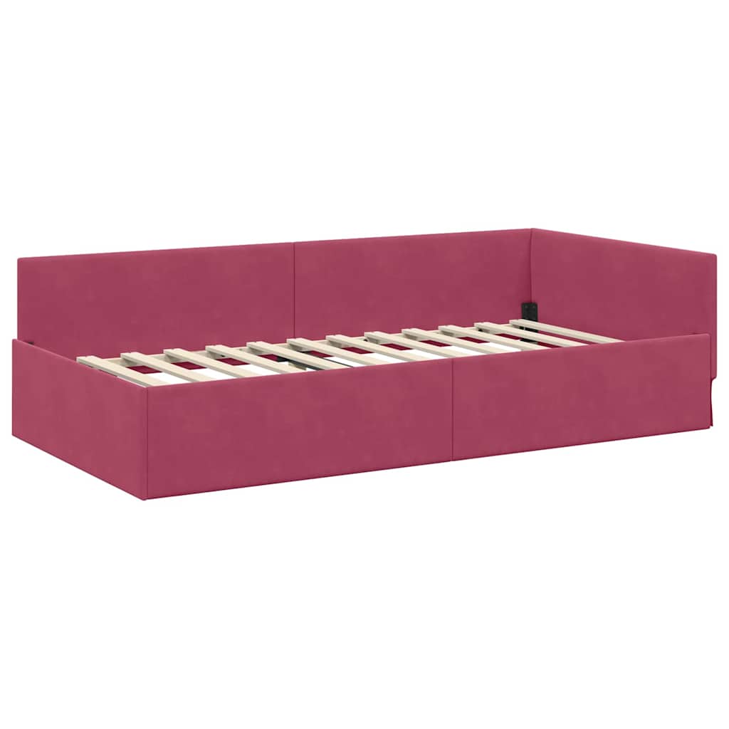 Hoekbedframe met hoofdeinde Wijnrood 90 cm x 190 cm Fluweel is nu te koop bij PeponiXL, paradijselijk wonen!