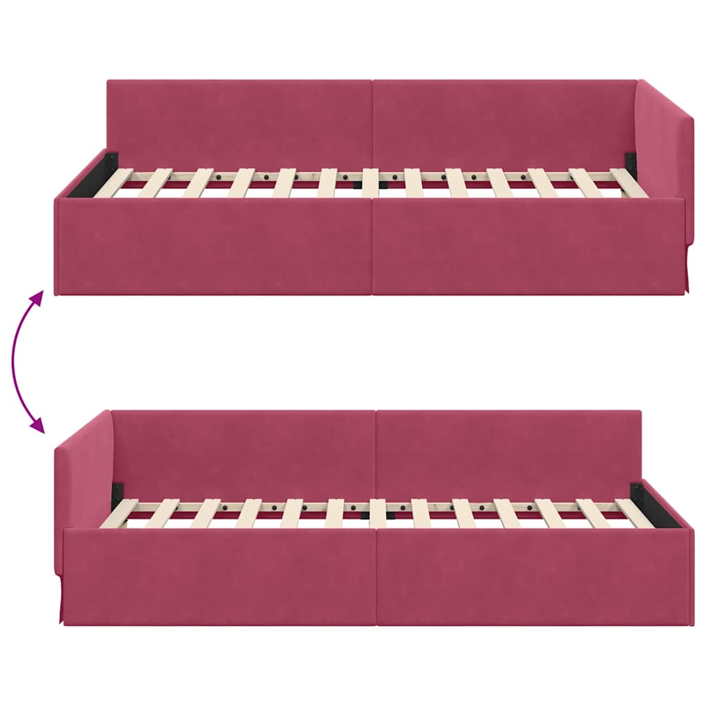 Hoekbedframe met hoofdeinde Wijnrood 90 cm x 190 cm Fluweel is nu te koop bij PeponiXL, paradijselijk wonen!