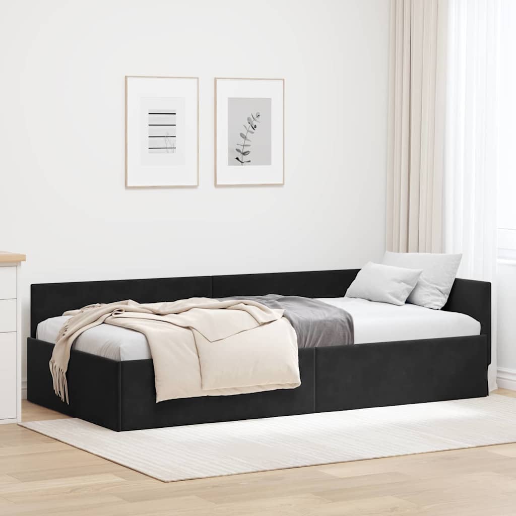Hoekbedframe met hoofdeinde Zwart 90 cm x 190 cm Fluweel