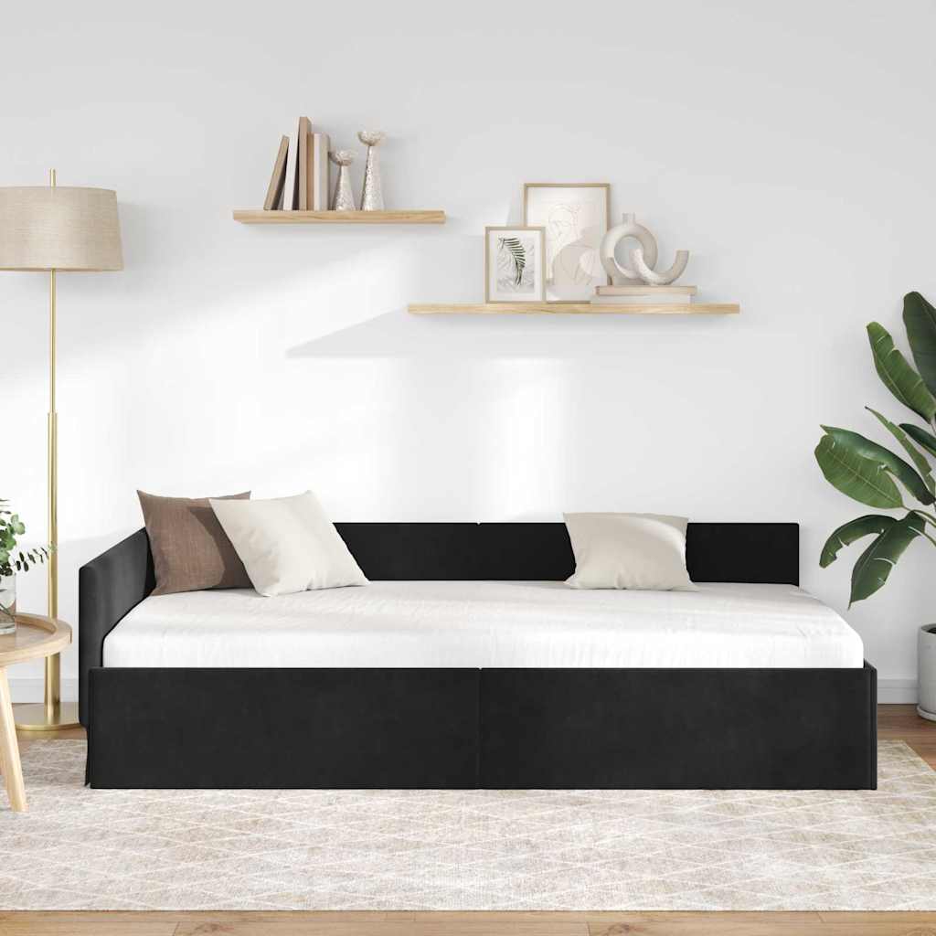 Hoekbedframe met hoofdeinde Zwart 90 cm x 190 cm Fluweel