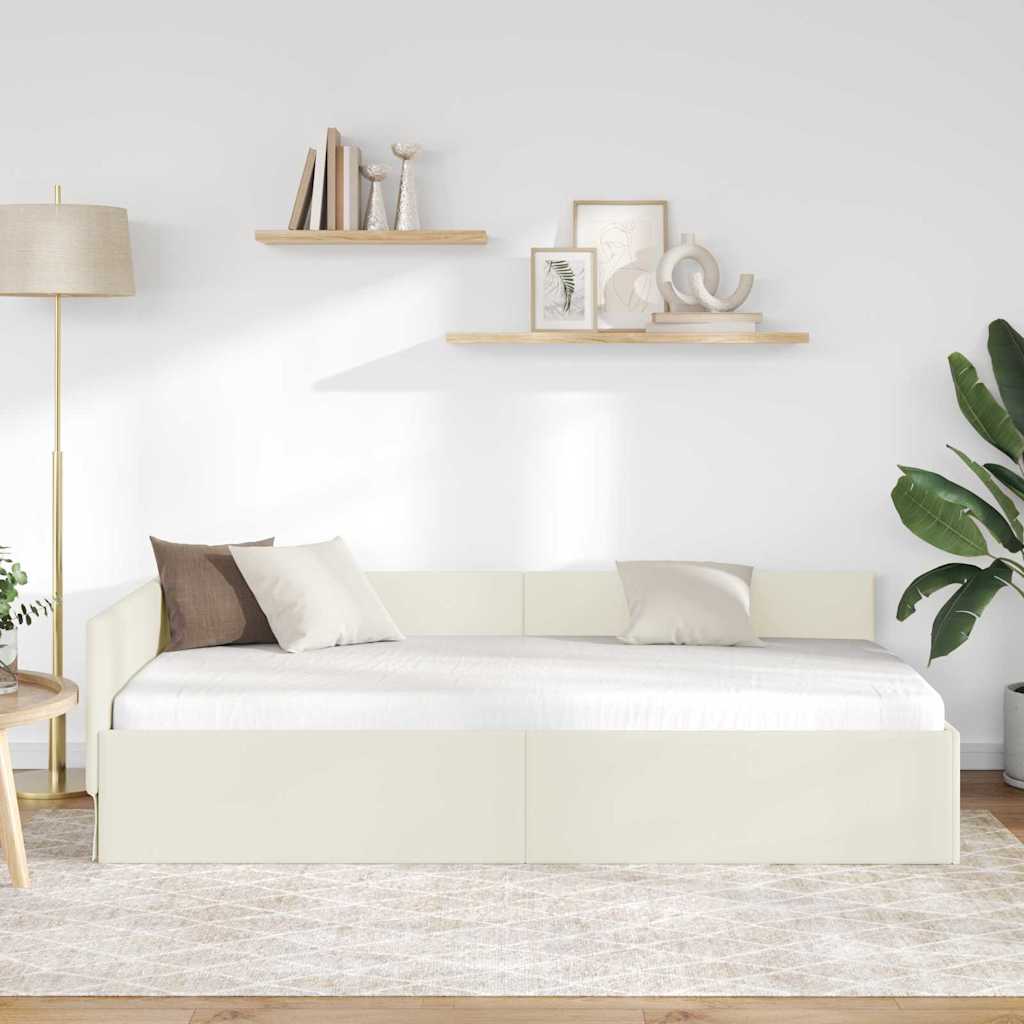 Hoekbedframe met hoofdeinde Crème 90 cm x 190 cm Fluweel