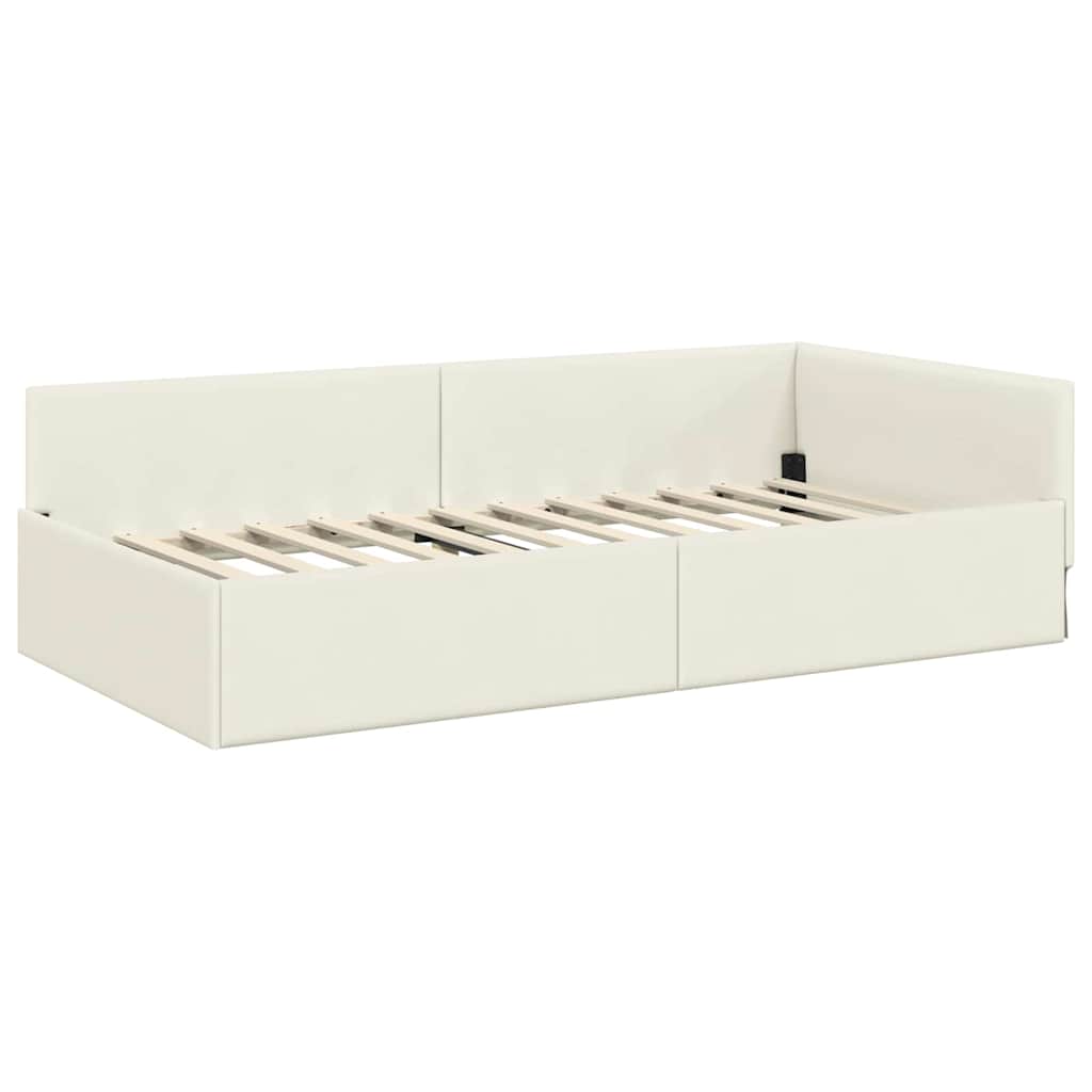 Hoekbedframe met hoofdeinde Crème 90 cm x 190 cm Fluweel