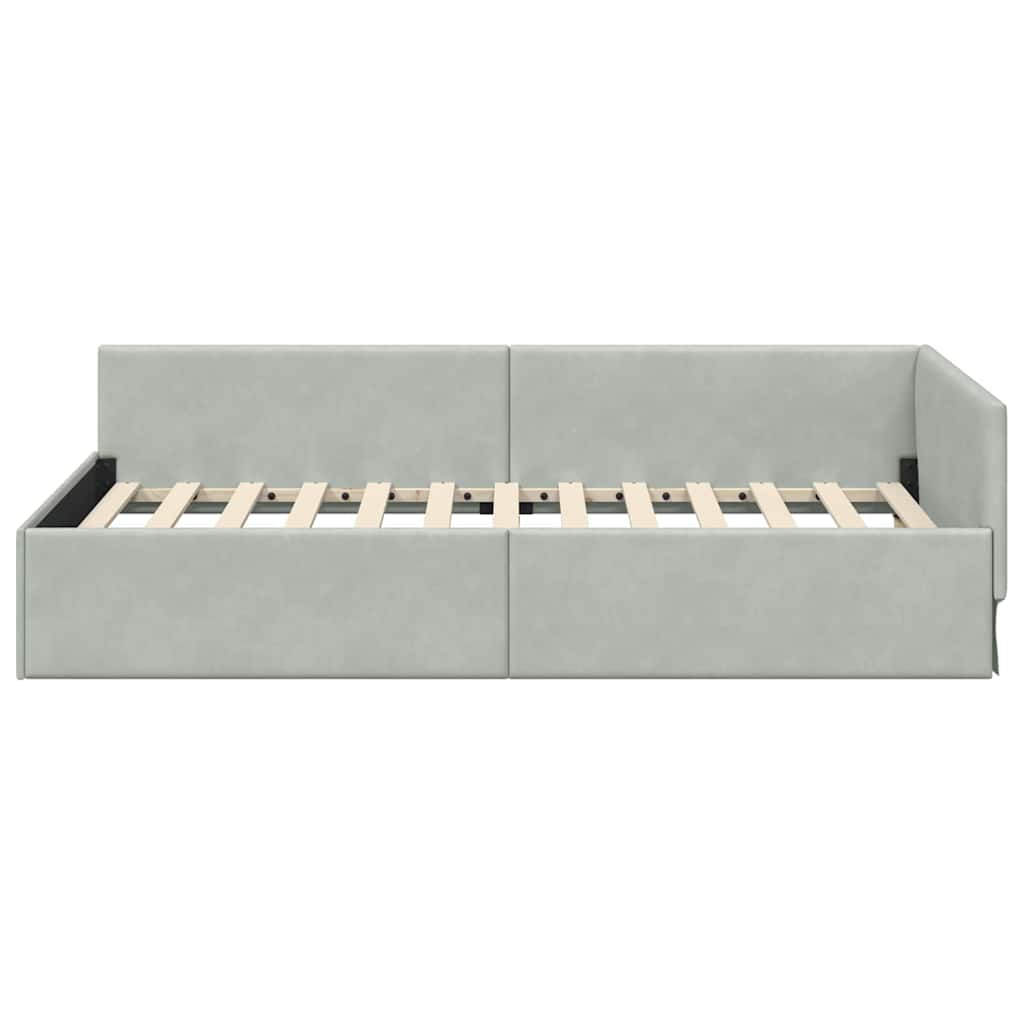Hoekbedframe met hoofdeinde Lichtgrijs 90 cm x 200 cm Fluweel