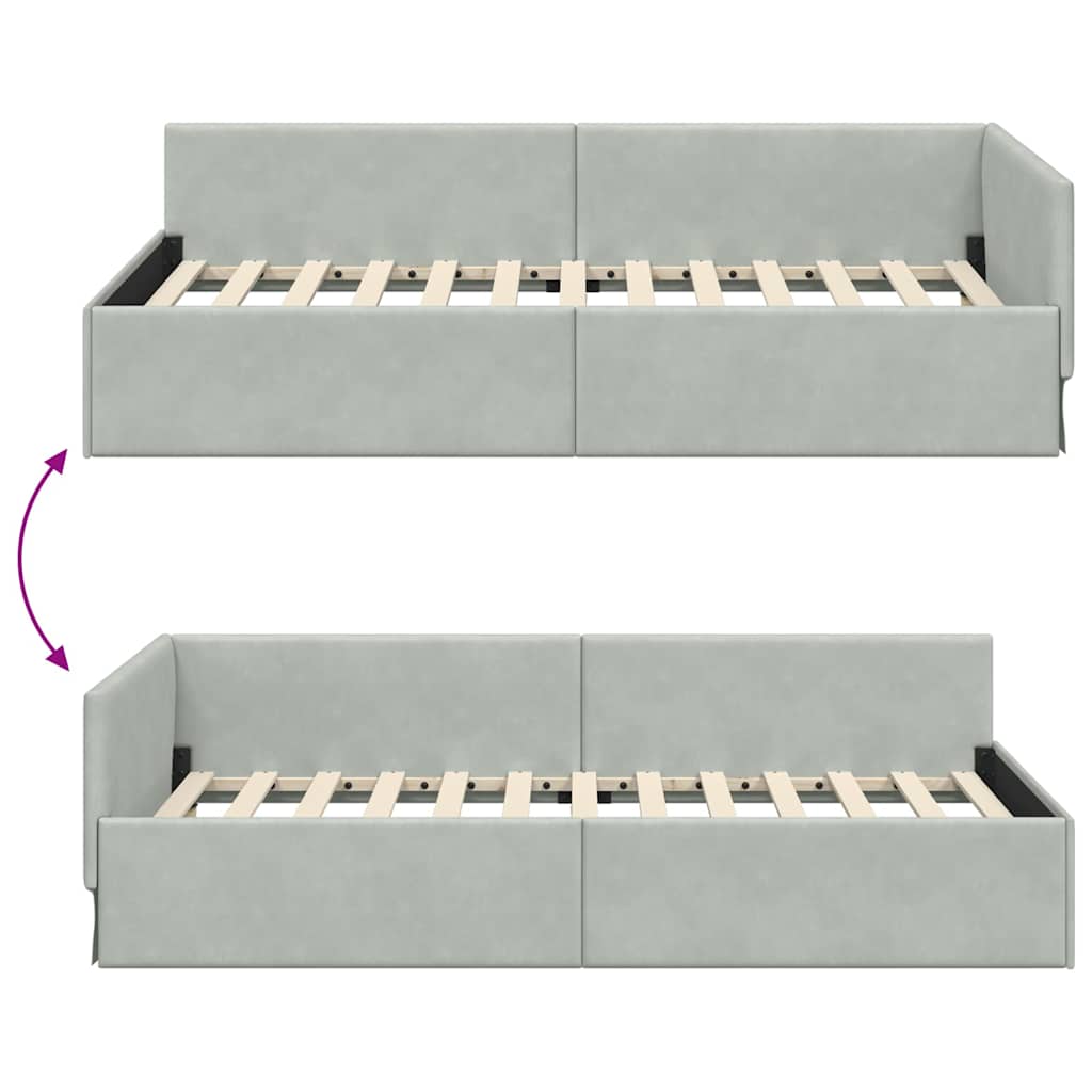 Hoekbedframe met hoofdeinde Lichtgrijs 90 cm x 200 cm Fluweel is nu te koop bij PeponiXL, paradijselijk wonen!