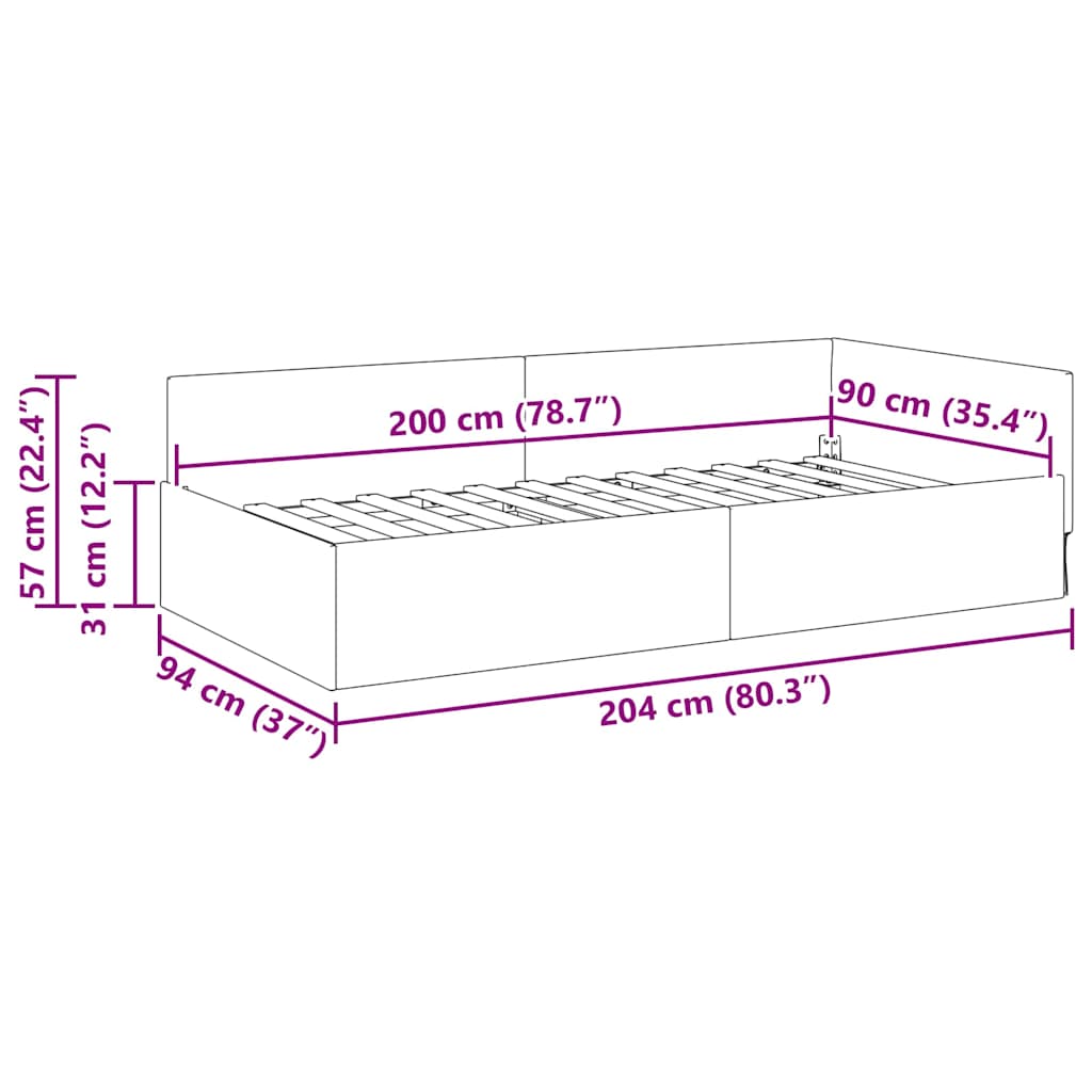 Hoekbedframe met hoofdeinde Lichtgrijs 90 cm x 200 cm Fluweel is nu te koop bij PeponiXL, paradijselijk wonen!