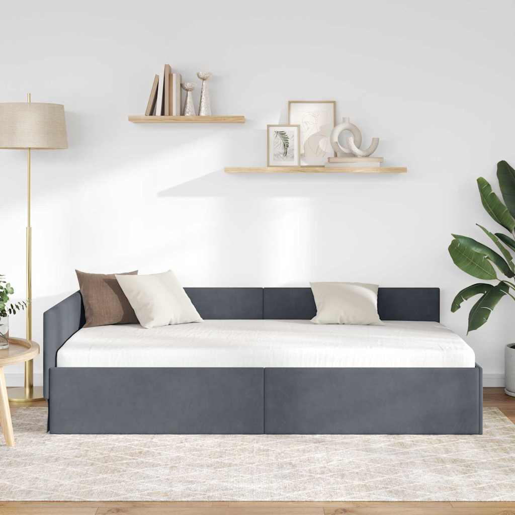 Hoekbedframe met hoofdeinde Donkergrijs 90 cm x 200 cm Fluweel is nu te koop bij PeponiXL, paradijselijk wonen!