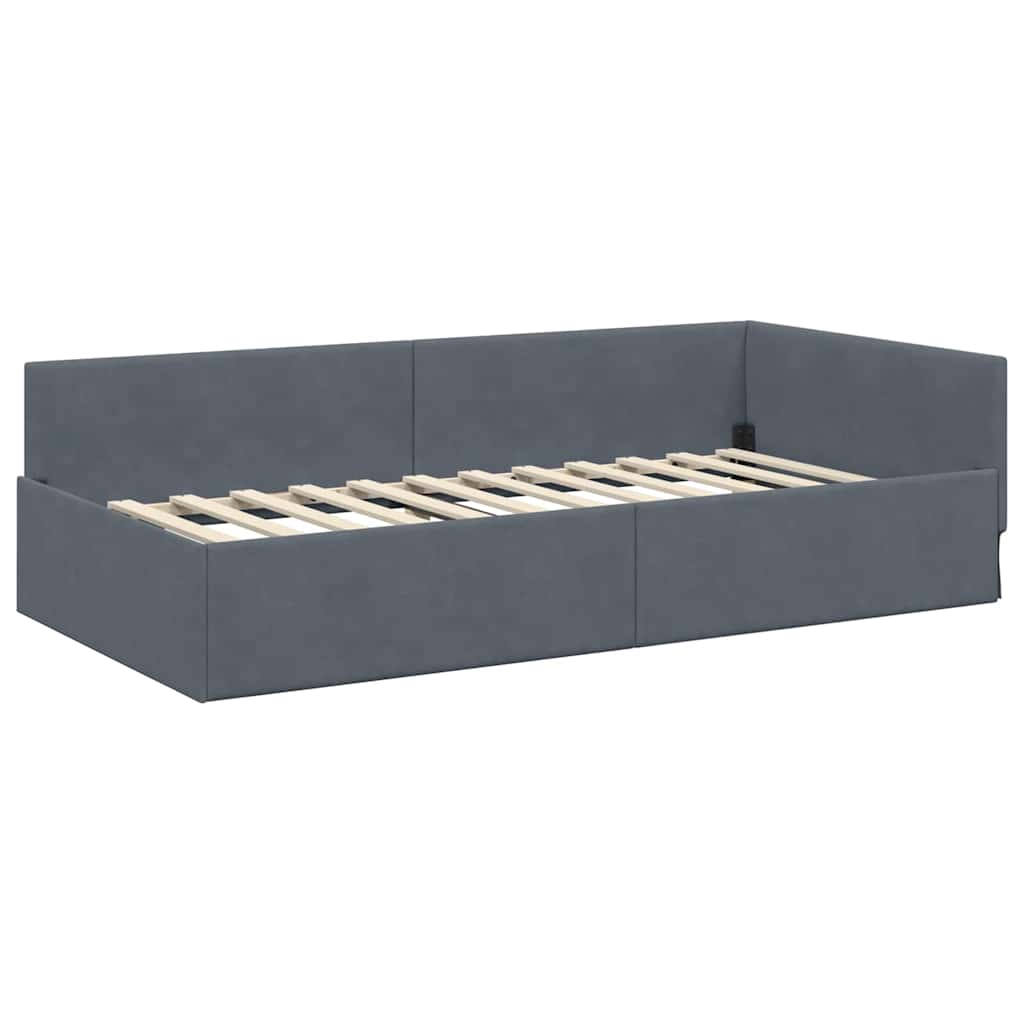 Hoekbedframe met hoofdeinde Donkergrijs 90 cm x 200 cm Fluweel is nu te koop bij PeponiXL, paradijselijk wonen!