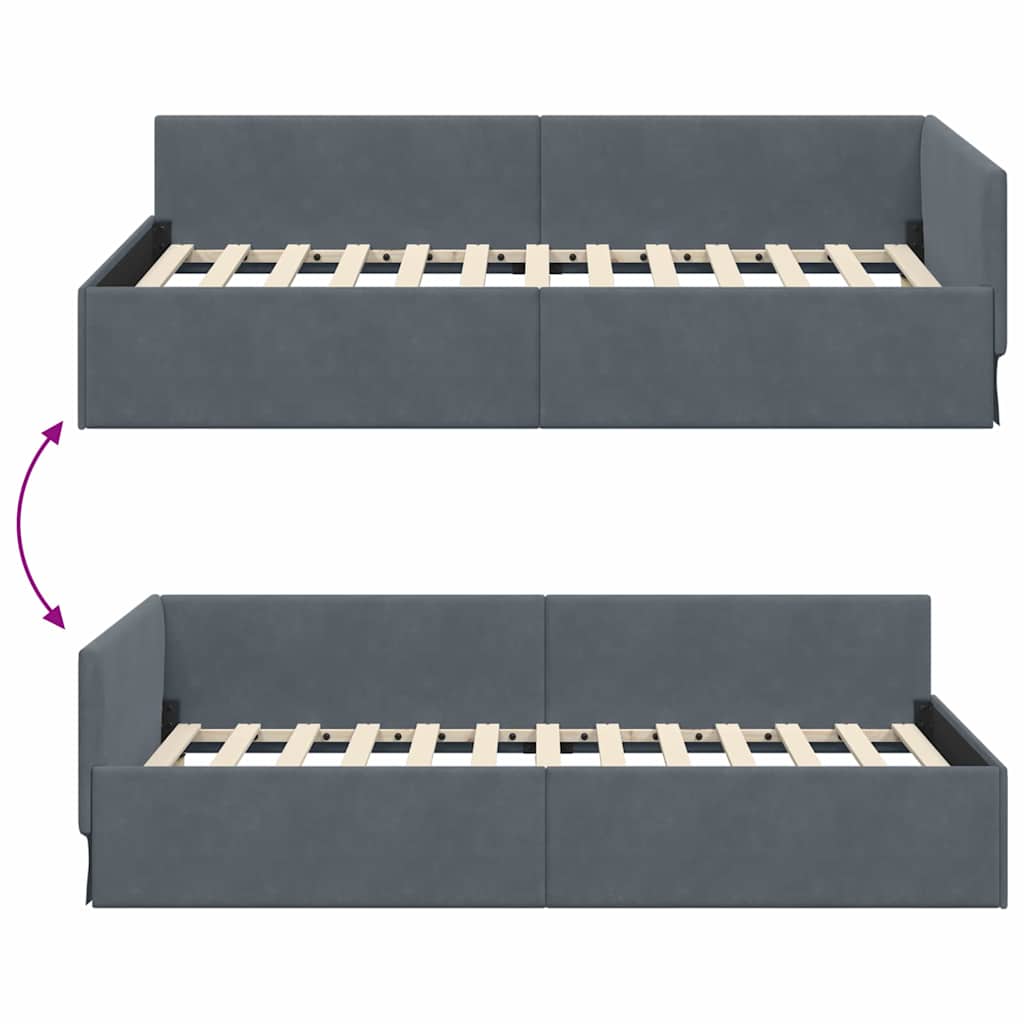 Hoekbedframe met hoofdeinde Donkergrijs 90 cm x 200 cm Fluweel is nu te koop bij PeponiXL, paradijselijk wonen!