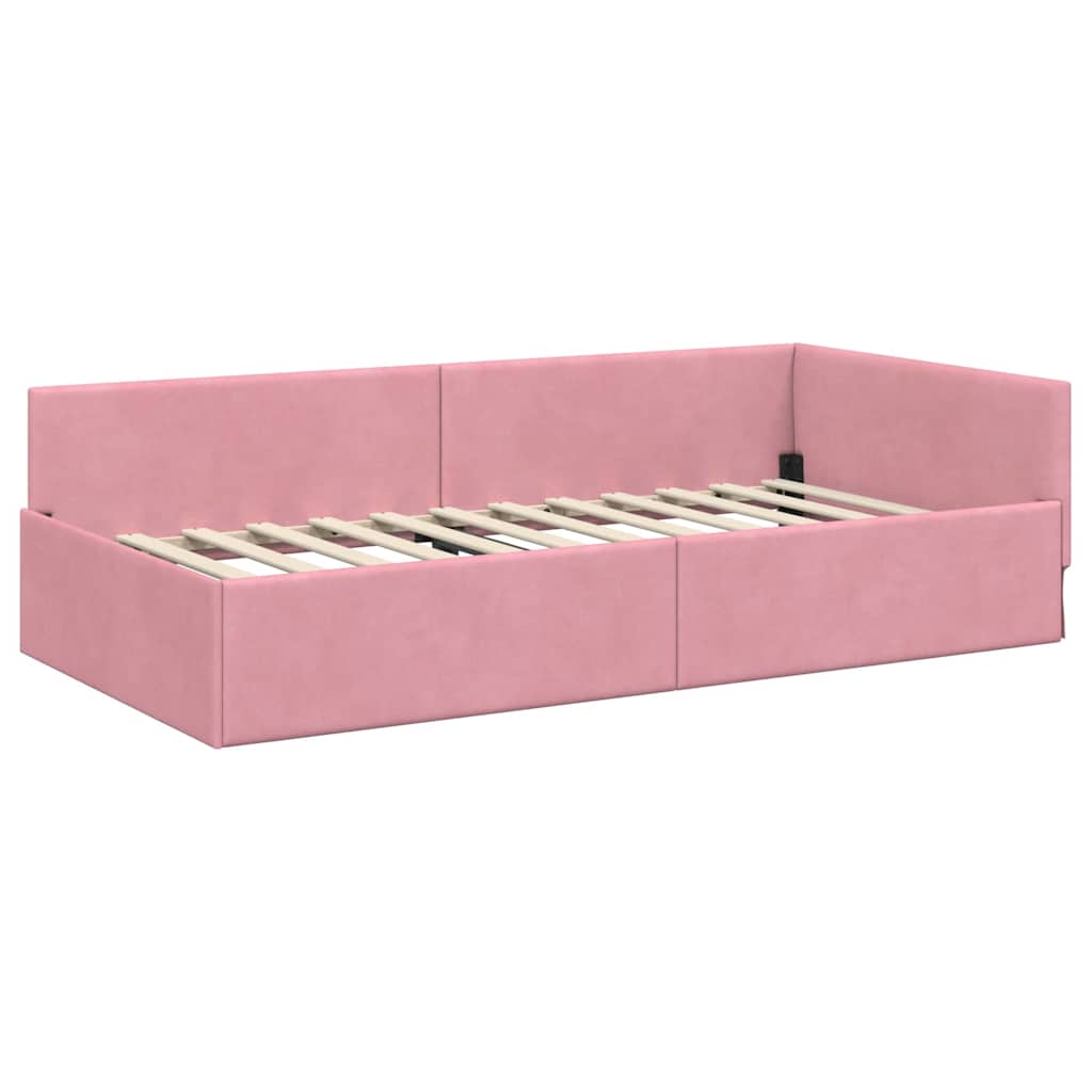 Hoekbedframe met hoofdeinde Roze 90 cm x 200 cm Fluweel