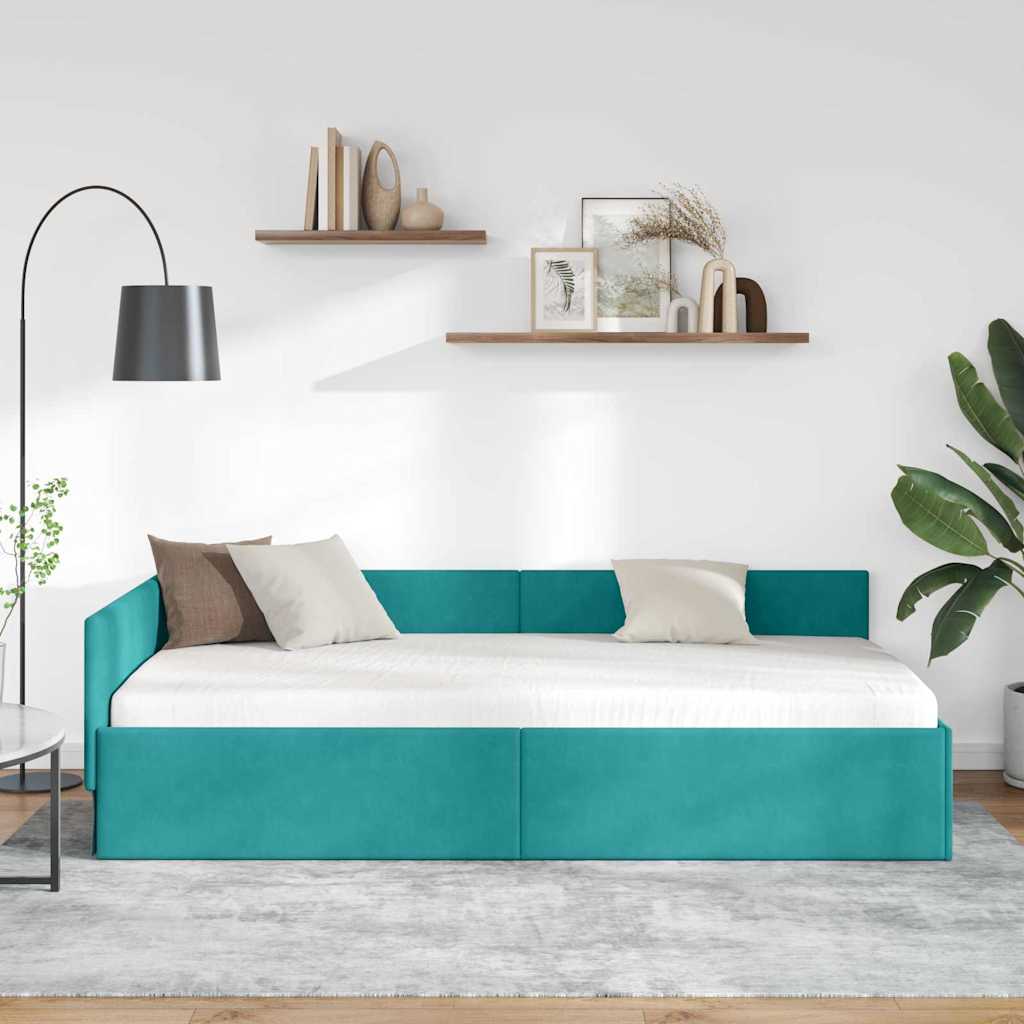 Hoekbedframe met hoofdeinde Turquoise 90 cm x 200 cm Fluweel is nu te koop bij PeponiXL, paradijselijk wonen!