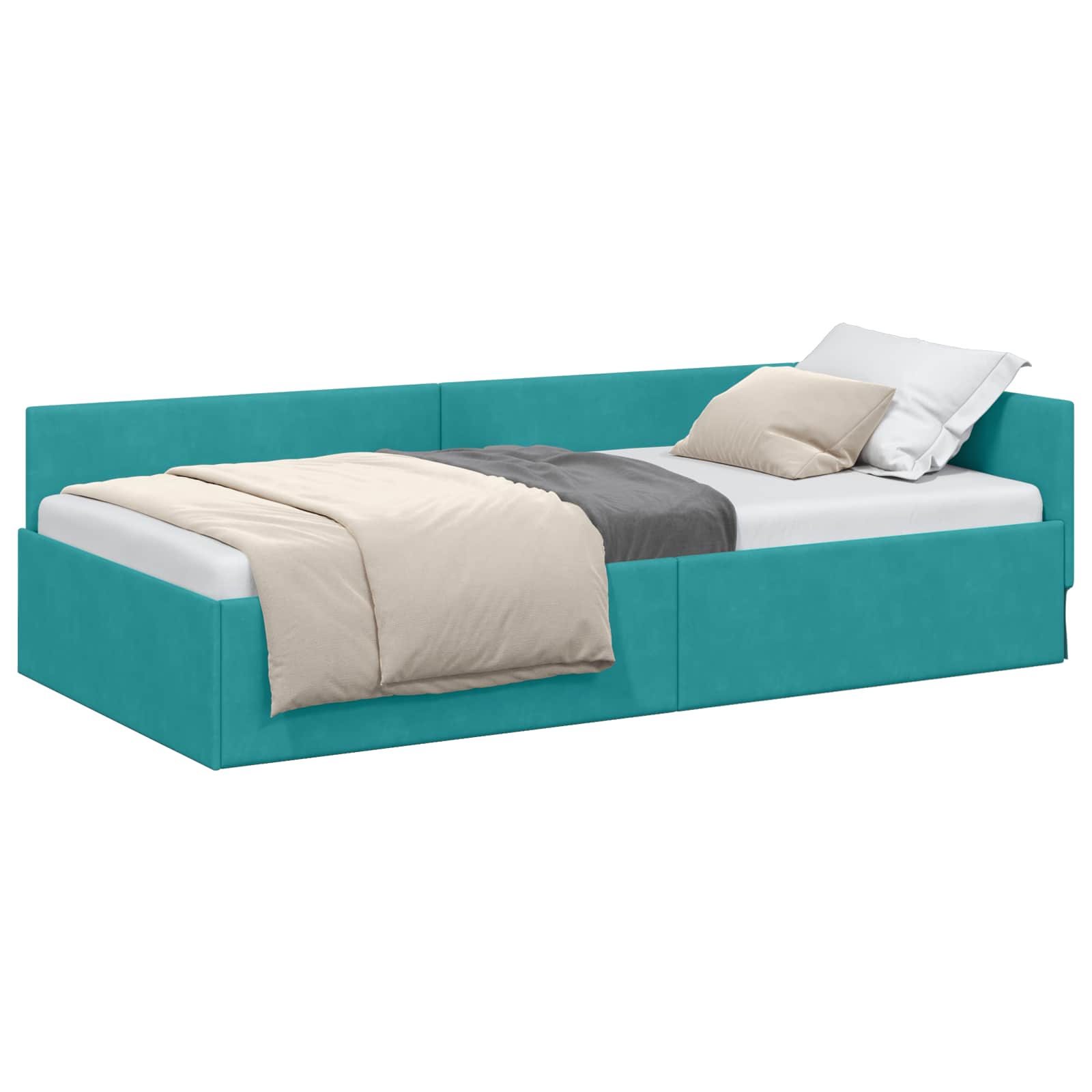 Hoekbedframe met hoofdeinde Turquoise 90 cm x 200 cm Fluweel is nu te koop bij PeponiXL, paradijselijk wonen!