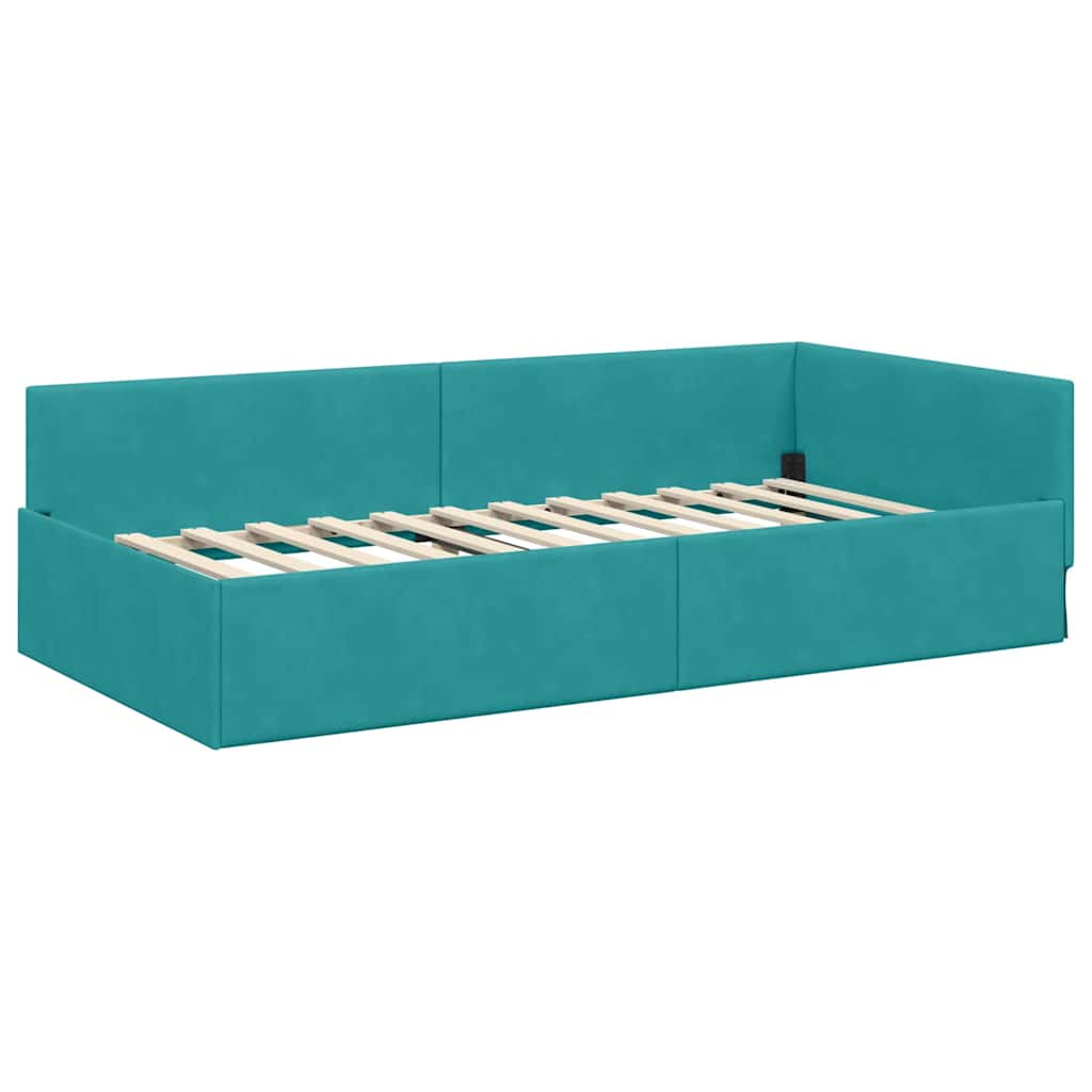 Hoekbedframe met hoofdeinde Turquoise 90 cm x 200 cm Fluweel is nu te koop bij PeponiXL, paradijselijk wonen!