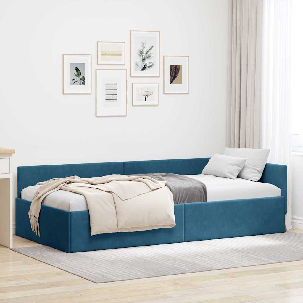 Hoekbedframe met hoofdeinde Blauw 100 cm x 200 cm Fluweel is nu te koop bij PeponiXL, paradijselijk wonen!