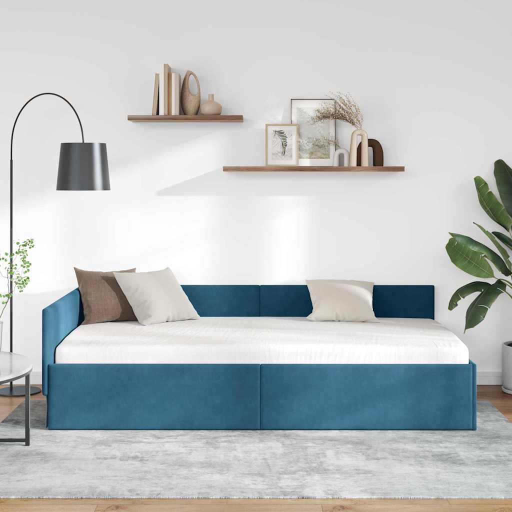 Hoekbedframe met hoofdeinde Blauw 100 cm x 200 cm Fluweel is nu te koop bij PeponiXL, paradijselijk wonen!