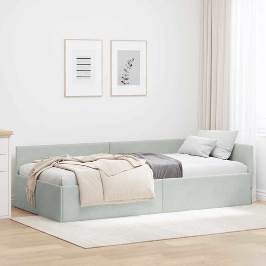 Hoekbedframe met hoofdeinde Lichtgrijs 100 cm x 200 cm Fluweel is nu te koop bij PeponiXL, paradijselijk wonen!