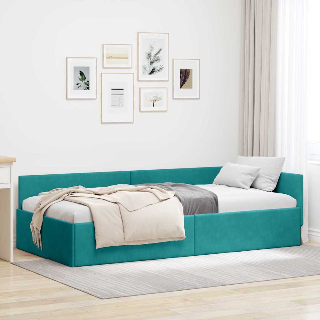 Hoekbedframe Turquoise 100 cm x 200 cm VelvetenPlywood is nu te koop bij PeponiXL, paradijselijk wonen!