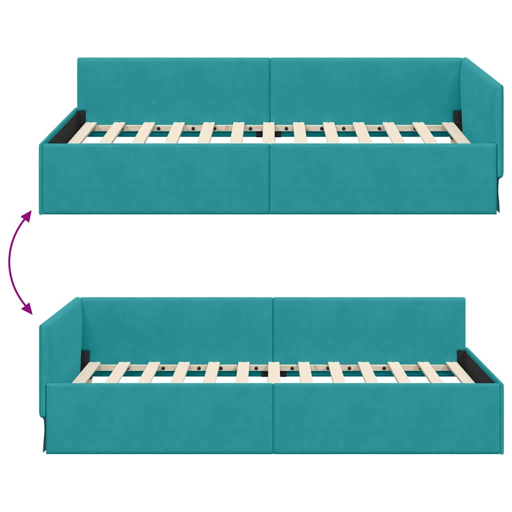 Hoekbedframe Turquoise 100 cm x 200 cm VelvetenPlywood is nu te koop bij PeponiXL, paradijselijk wonen!