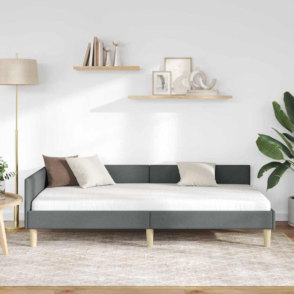 Hoekbedframe Donkergrijs 80 x 200 cm Stof is nu te koop bij PeponiXL, paradijselijk wonen!