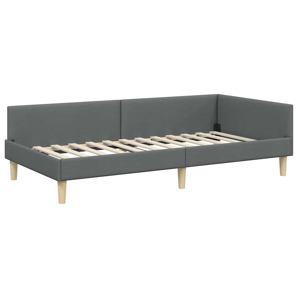 Hoekbedframe Donkergrijs 80 x 200 cm Stof is nu te koop bij PeponiXL, paradijselijk wonen!