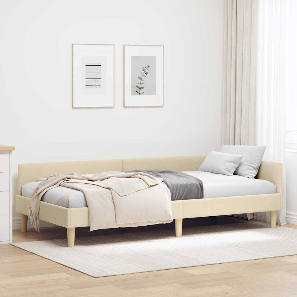 Hoekbedframe met hoofdeinde Crème 80 x 200 cm Stof is nu te koop bij PeponiXL, paradijselijk wonen!