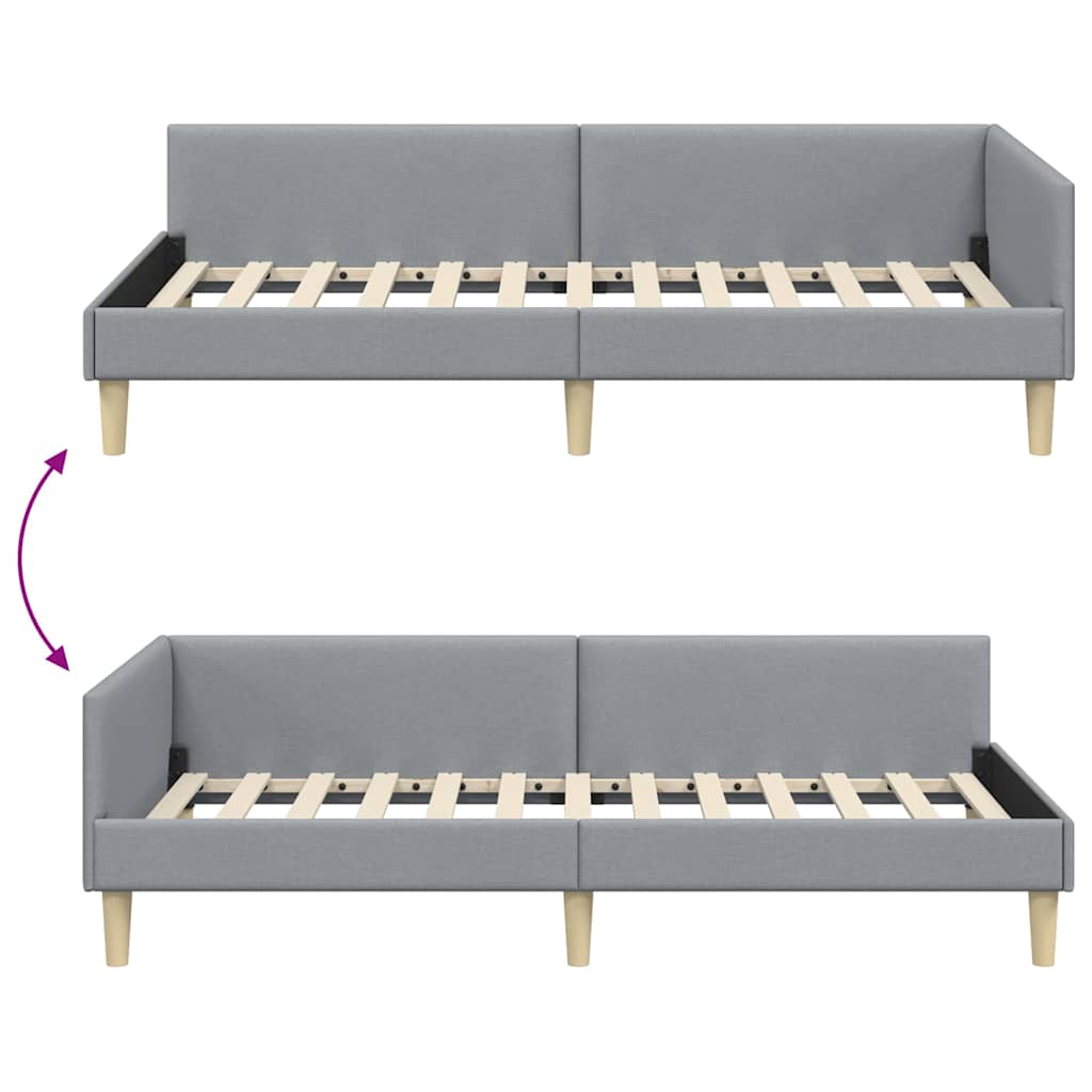 Hoekbedframe Lichtgrijs 90 x 190 cm Stof is nu te koop bij PeponiXL, paradijselijk wonen!
