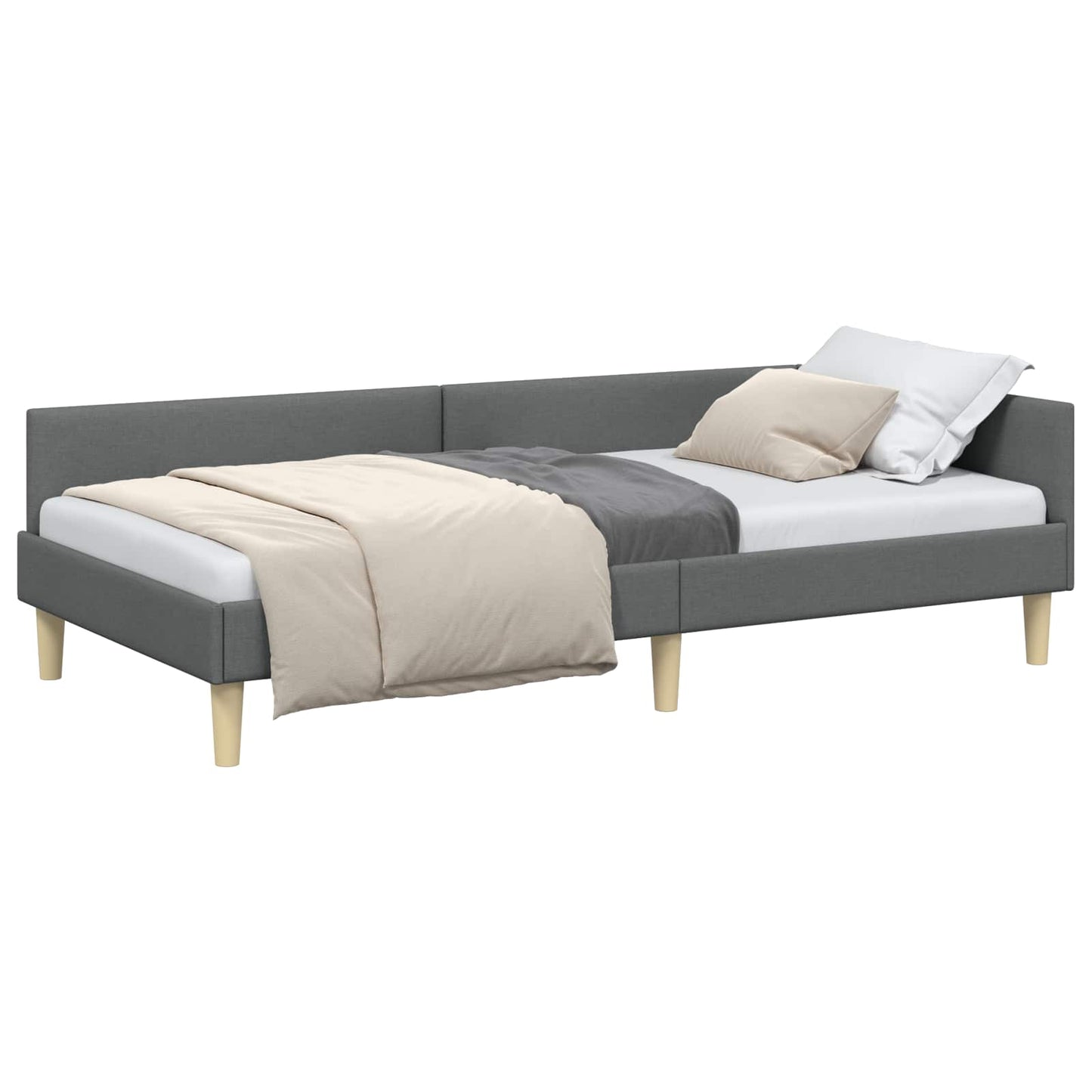 Hoekbedframe Donkergrijs 90 x 190 cm Stof is nu te koop bij PeponiXL, paradijselijk wonen!