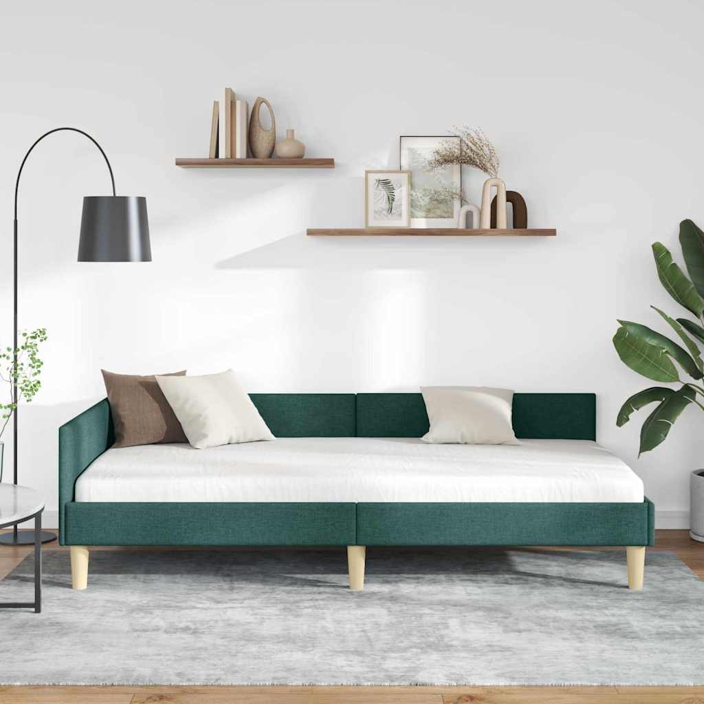 Hoekbedframe Donkergroen 90 x 190 cm Stof is nu te koop bij PeponiXL, paradijselijk wonen!