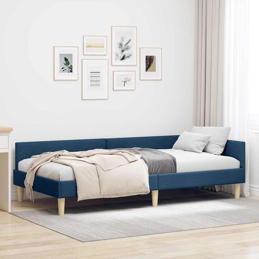 Hoekbedframe met hoofdeinde Blauw 90 x 190 cm Stof is nu te koop bij PeponiXL, paradijselijk wonen!