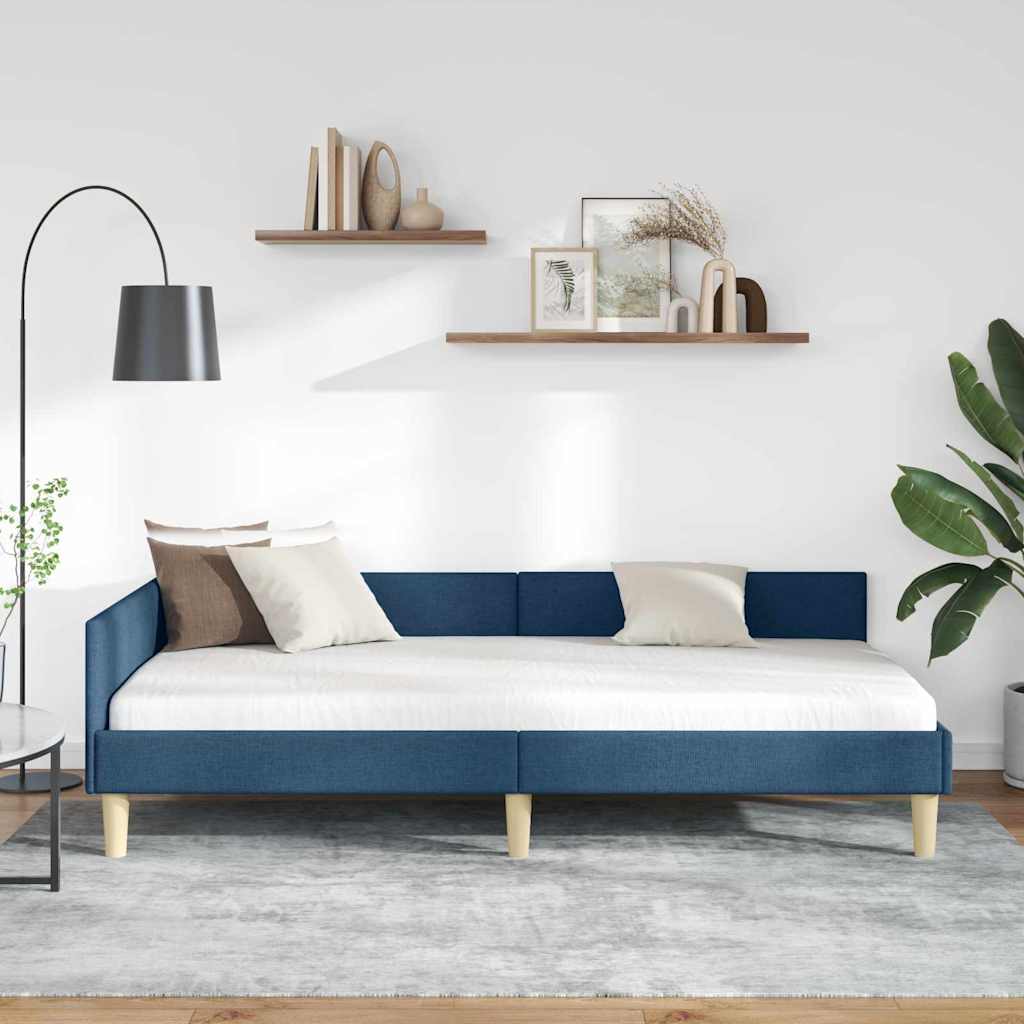 Hoekbedframe met hoofdeinde Blauw 90 x 190 cm Stof is nu te koop bij PeponiXL, paradijselijk wonen!