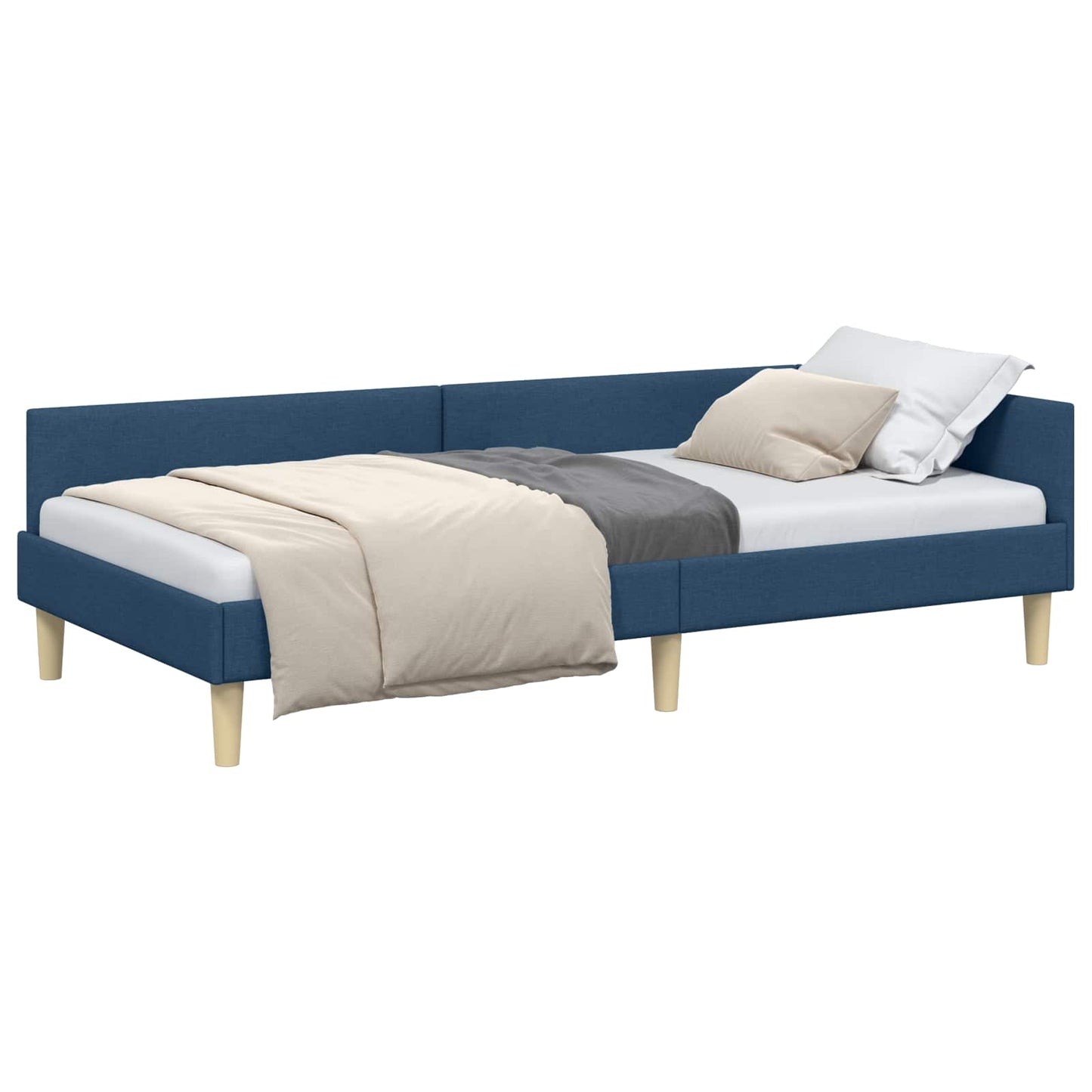 Hoekbedframe met hoofdeinde Blauw 90 x 190 cm Stof is nu te koop bij PeponiXL, paradijselijk wonen!