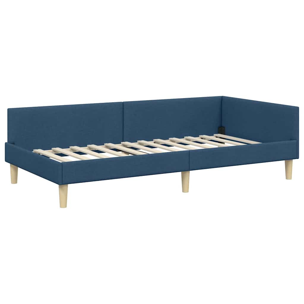 Hoekbedframe met hoofdeinde Blauw 90 x 190 cm Stof is nu te koop bij PeponiXL, paradijselijk wonen!