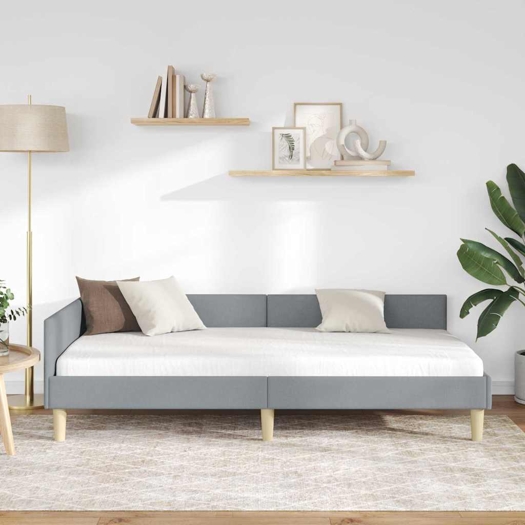 Hoekbedframe met hoofdeinde Lichtgrijs 90 x 200 cm Stof is nu te koop bij PeponiXL, paradijselijk wonen!