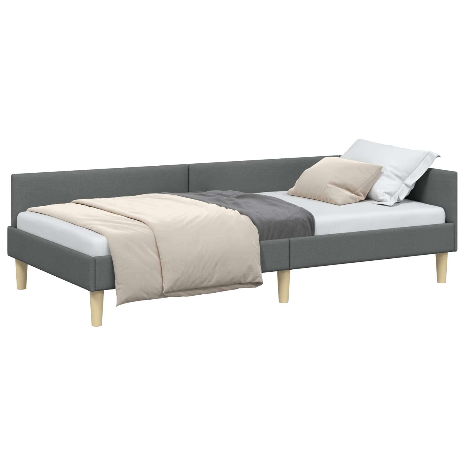 Hoekbedframe Donkergrijs 90 x 200 cm Stof is nu te koop bij PeponiXL, paradijselijk wonen!