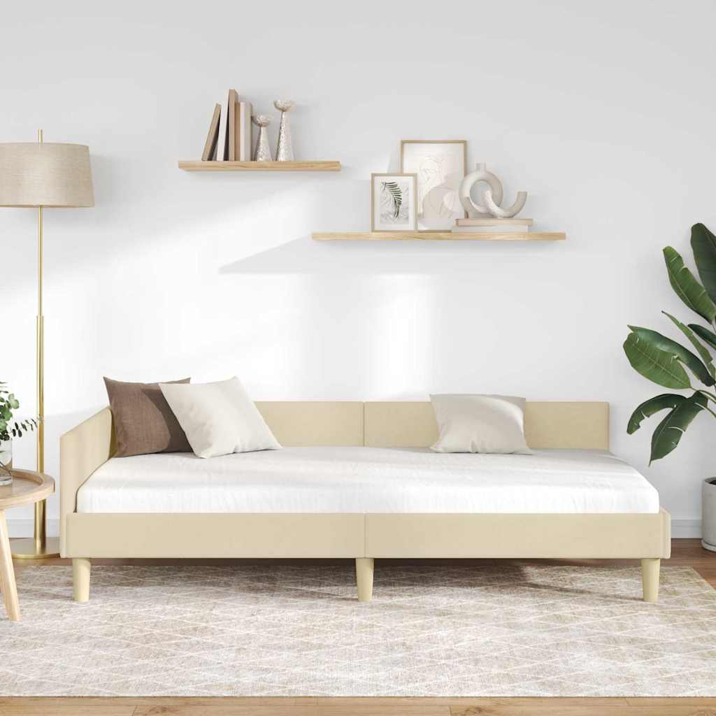 Hoekbedframe met hoofdeinde Crème 90 x 200 cm Stof is nu te koop bij PeponiXL, paradijselijk wonen!