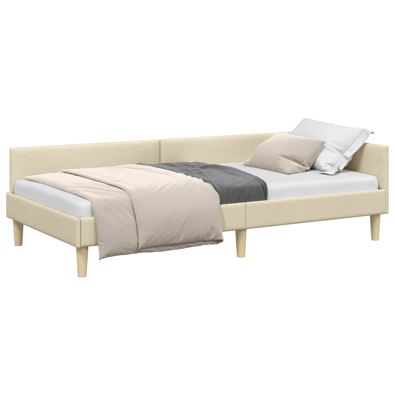 Hoekbedframe met hoofdeinde Crème 90 x 200 cm Stof is nu te koop bij PeponiXL, paradijselijk wonen!