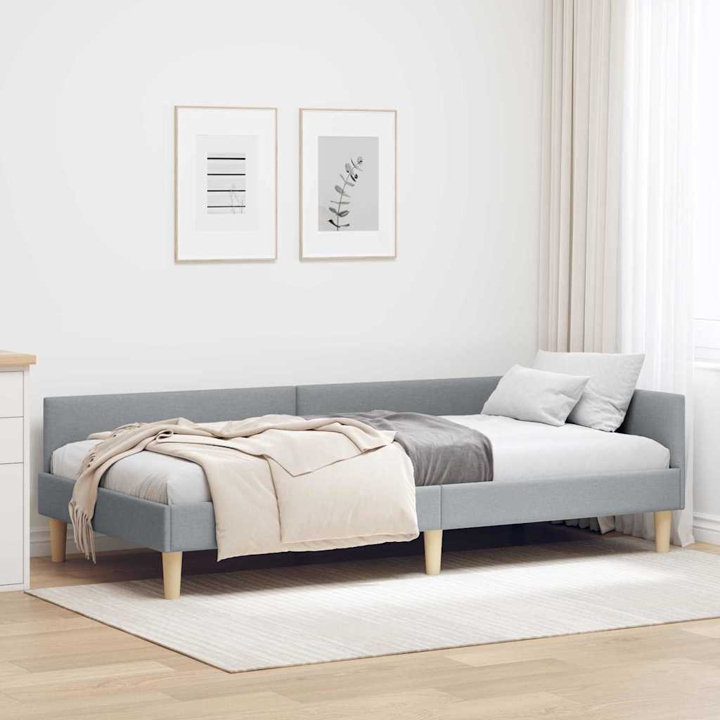 Hoekbedframe Lichtgrijs 100 x 200 cm Stof is nu te koop bij PeponiXL, paradijselijk wonen!