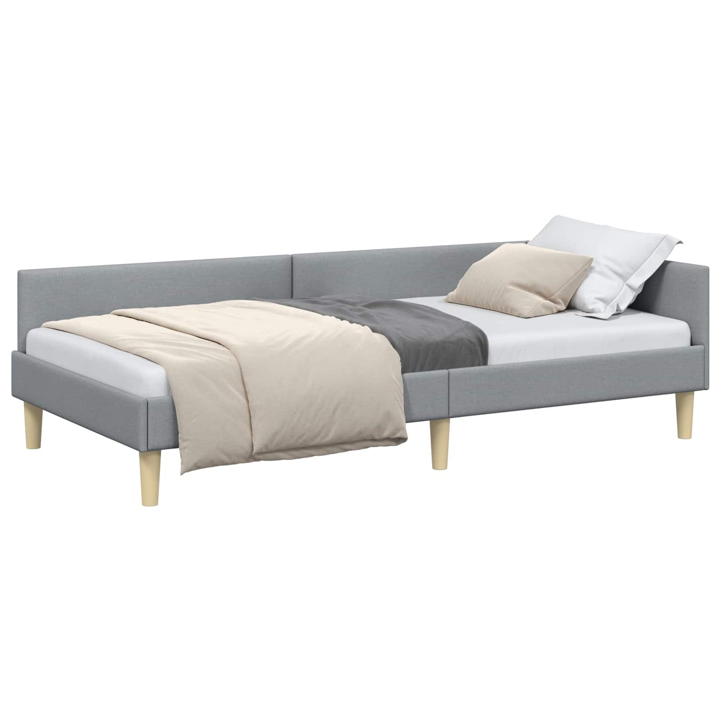 Hoekbedframe Lichtgrijs 100 x 200 cm Stof is nu te koop bij PeponiXL, paradijselijk wonen!