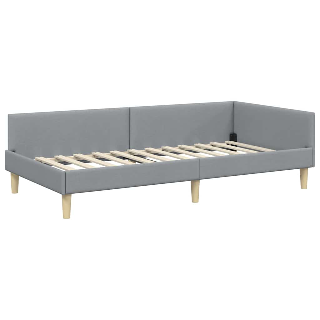Hoekbedframe Lichtgrijs 100 x 200 cm Stof is nu te koop bij PeponiXL, paradijselijk wonen!