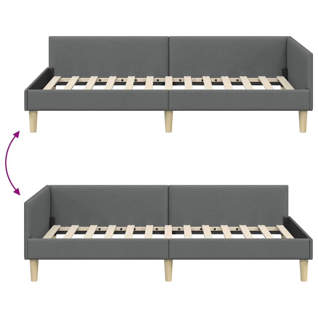 Hoekbedframe met hoofdeinde Donkergrijs 100 x 200 cm Stof is nu te koop bij PeponiXL, paradijselijk wonen!