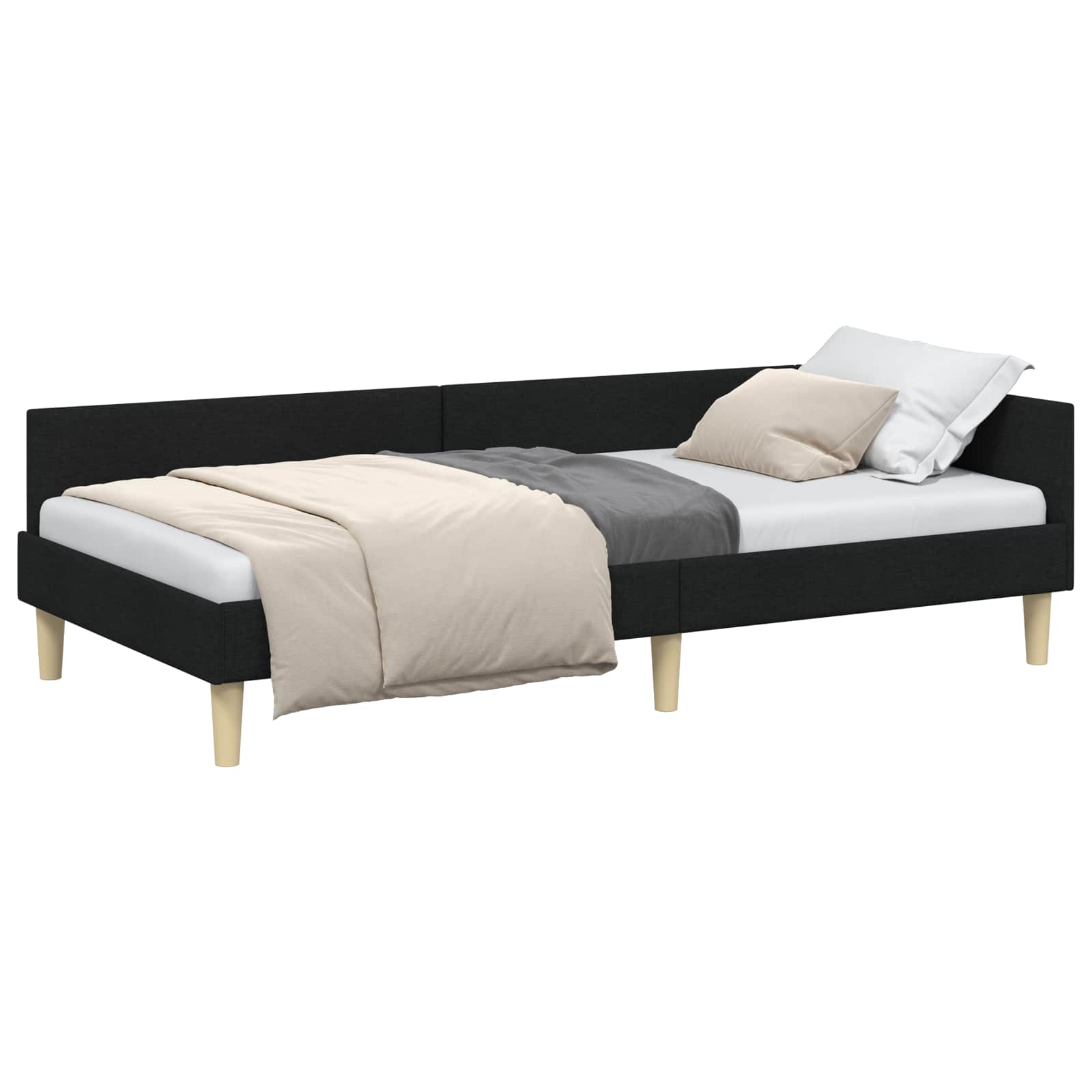 Hoekbedframe Zwart 100 x 200 cm Stof is nu te koop bij PeponiXL, paradijselijk wonen!