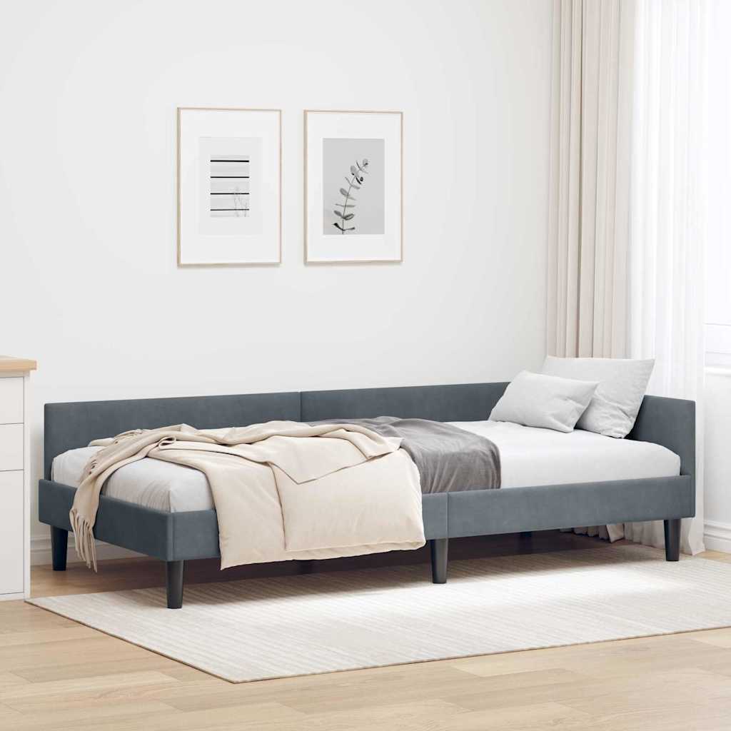Hoekbedframe met hoofdeinde Donkergrijs 80 cm x 200 cm Fluweel is nu te koop bij PeponiXL, paradijselijk wonen!