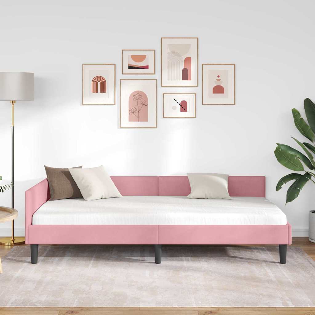 Hoekbedframe met hoofdeinde Roze 80 cm x 200 cm VelvetenPlywood is nu te koop bij PeponiXL, paradijselijk wonen!