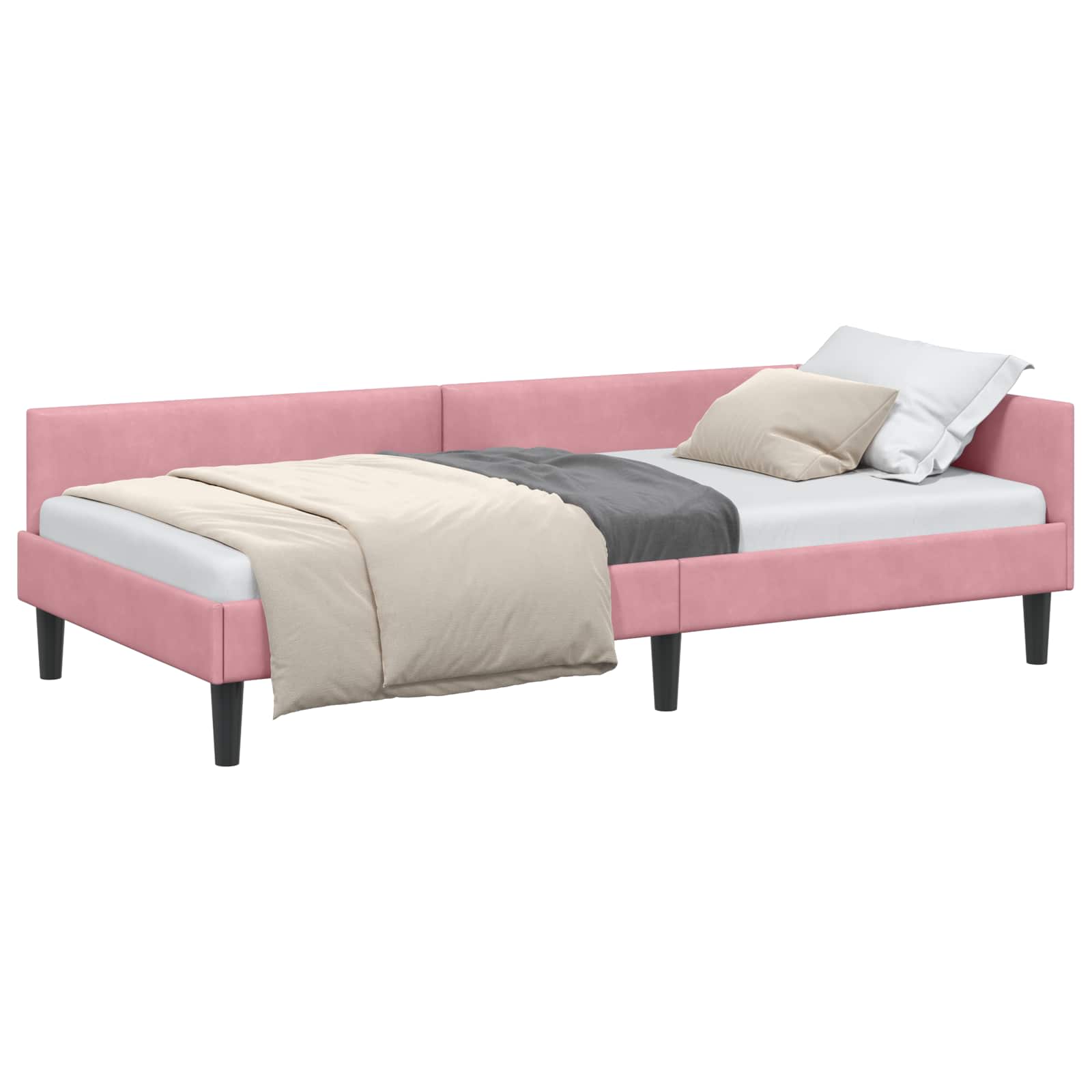 Hoekbedframe met hoofdeinde Roze 80 cm x 200 cm VelvetenPlywood is nu te koop bij PeponiXL, paradijselijk wonen!