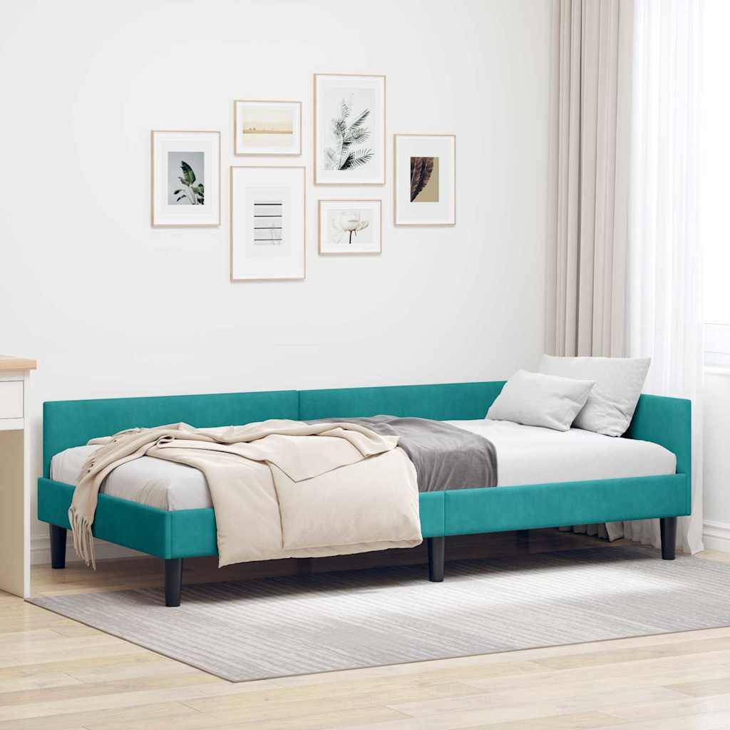 Hoekbedframe Turquoise 80 cm x 200 cm VelvetenPlywood is nu te koop bij PeponiXL, paradijselijk wonen!