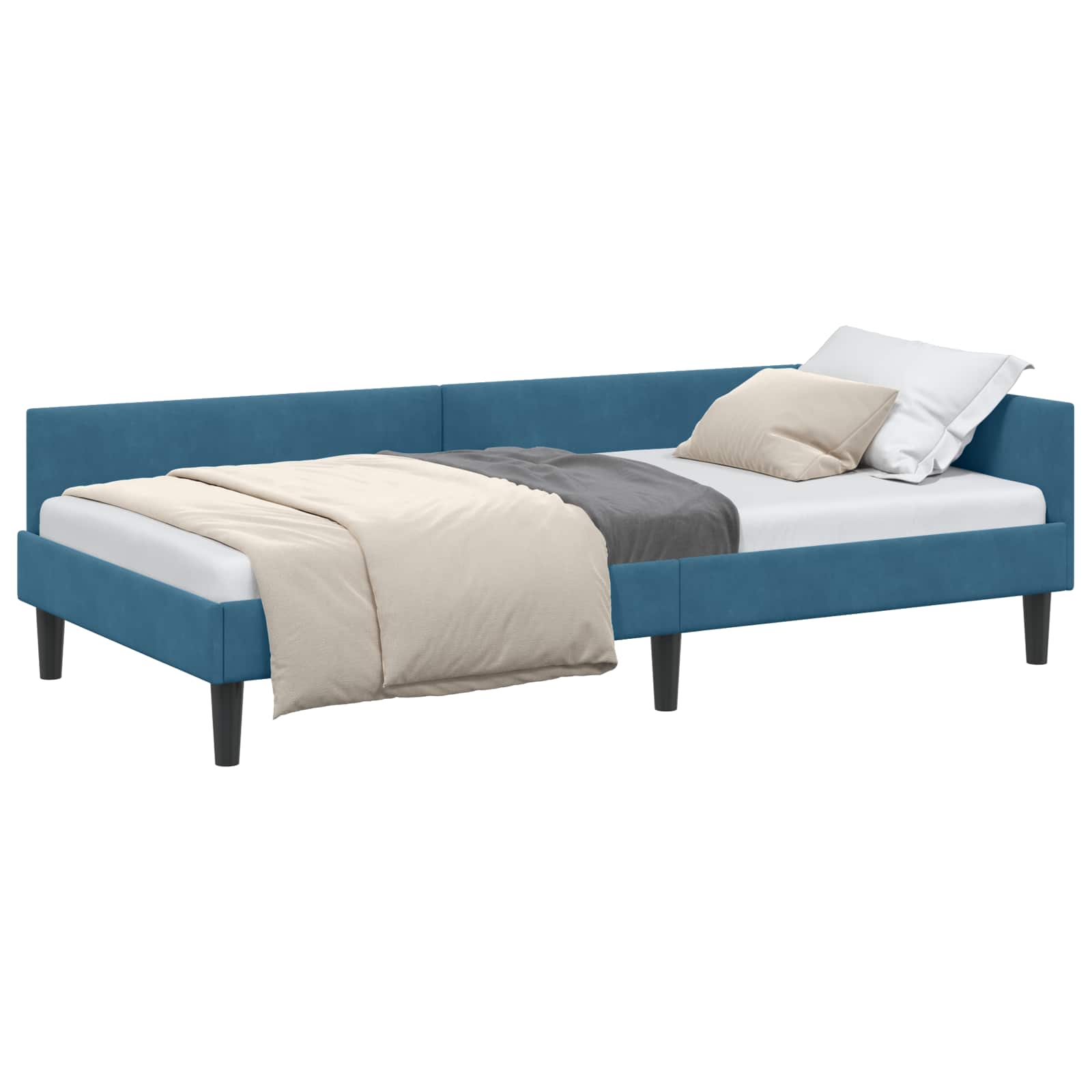 Hoekbedframe Blauw 90 cm x 190 cm VelvetenPlywood is nu te koop bij PeponiXL, paradijselijk wonen!