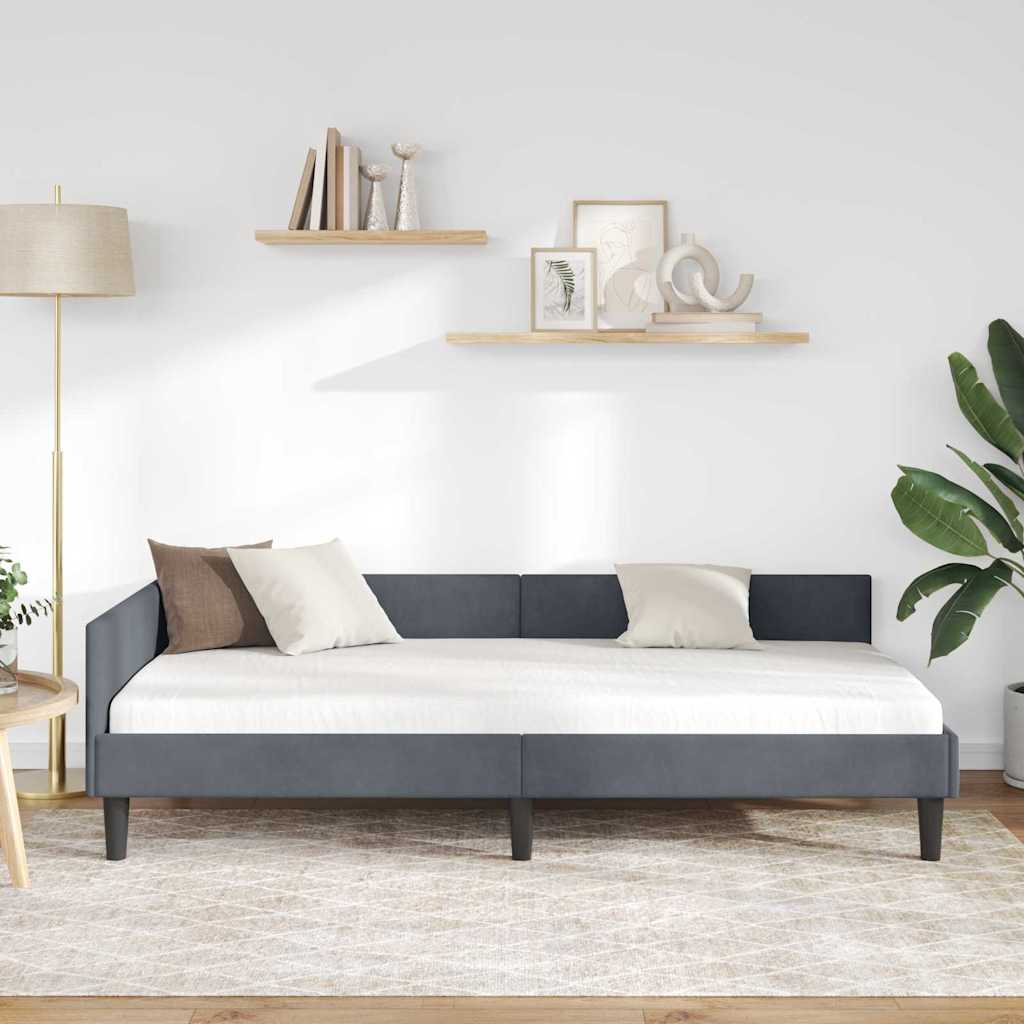 Hoekbedframe Donkergrijs 90 cm x 190 cm VelvetenPlywood is nu te koop bij PeponiXL, paradijselijk wonen!