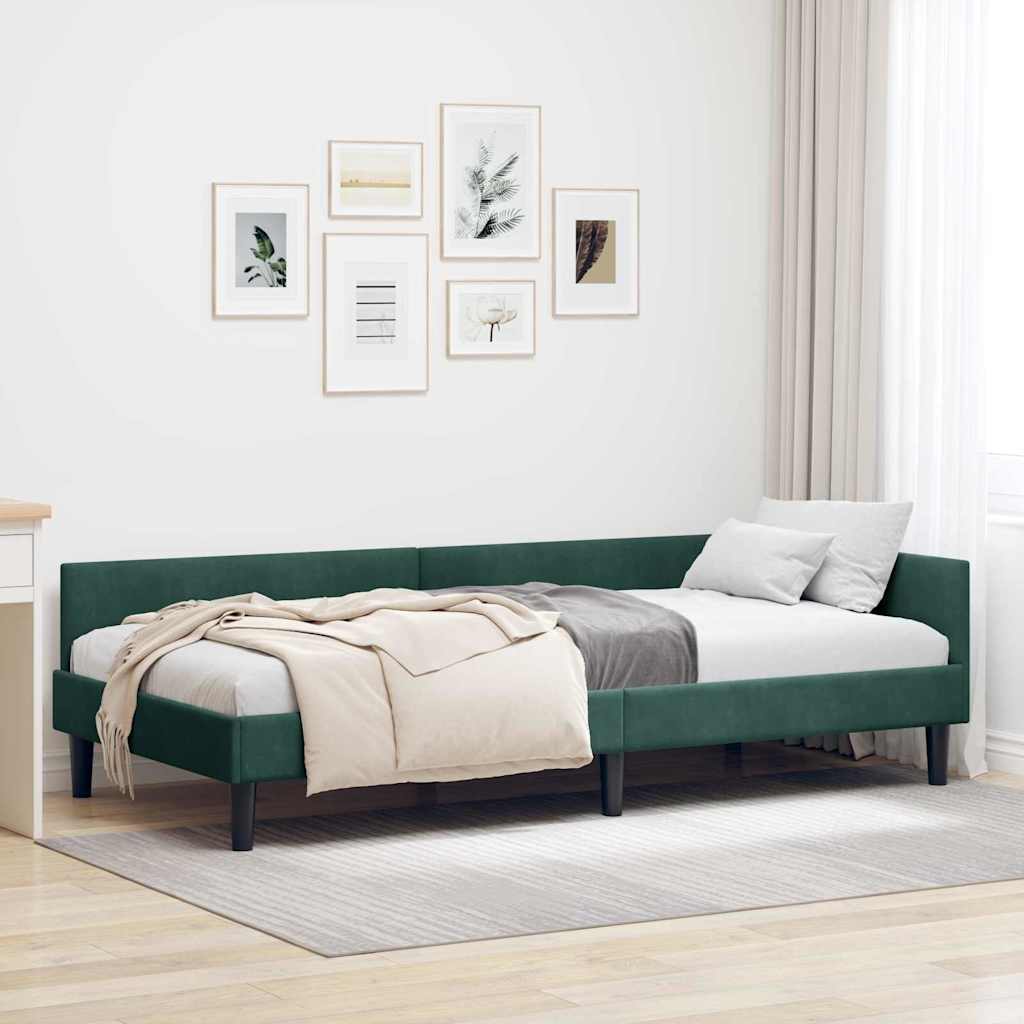 Hoekbedframe met hoofdeinde Donkergroen 90 cm x 190 cm Fluweel is nu te koop bij PeponiXL, paradijselijk wonen!