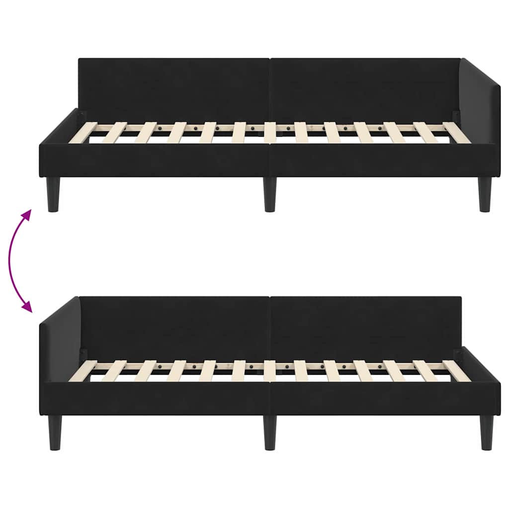 Hoekbedframe met hoofdeinde Zwart 90 cm x 190 cm Fluweel is nu te koop bij PeponiXL, paradijselijk wonen!